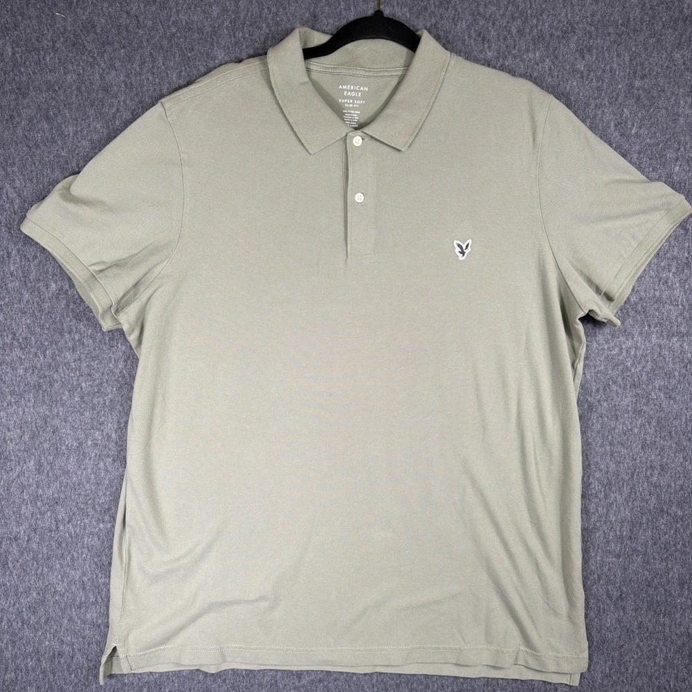 American Eagle Polo Shirt Mens XXL Green Short Sleeve Preppy Super Soft Slim Fit